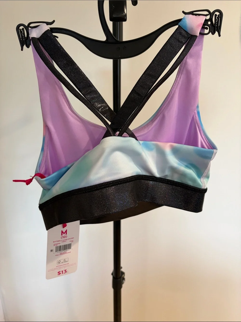 Justice Pastel Tie-Dye Sports Bra with Black Band NWT Size 10 Girls